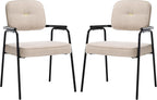HENGJIANYI Accent Chair Dining Chair Set of 2, Chenille Upholstered Armchair Reading Side Chair, Comfy Living Room Chair with Black Metal Legs for Bedroom Waiting Room, Beige