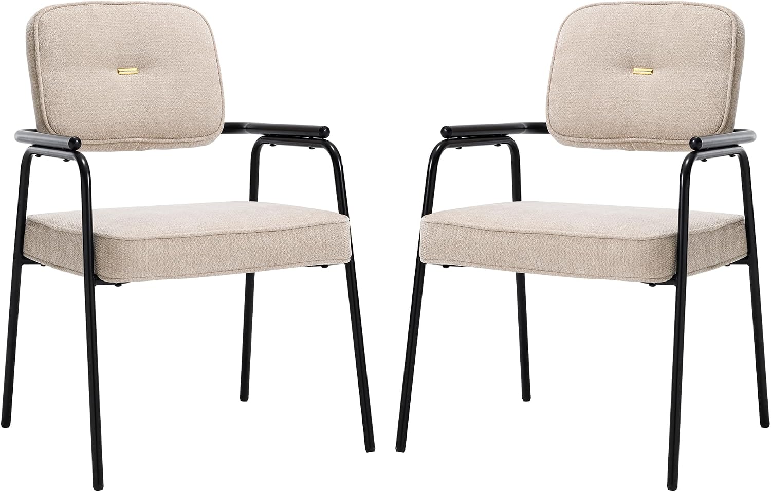 HENGJIANYI Accent Chair Dining Chair Set of 2, Chenille Upholstered Armchair Reading Side Chair, Comfy Living Room Chair with Black Metal Legs for Bedroom Waiting Room, Beige