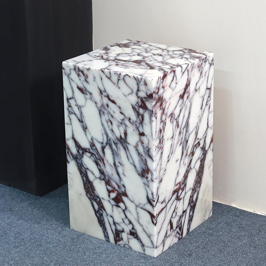 Luxury Marble Side Table,Square End Table for Modern Sofa and Bed, Living Room, Sofa, Bedroom（Calacatta Viola）