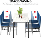 AWQM Dining Table Set for 4, Modern Faux Marble Dining Table Set with 4 Upholstered Velvet Chairs, Dining Room Table Set for Kitchen, Breakfast Nook, Dining Room, Blue