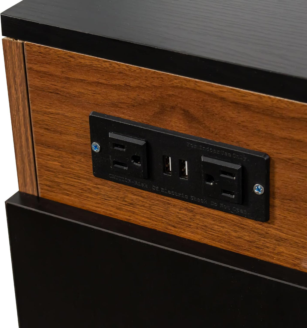 Transforming Table Extender for Dining Table, Pull Out Table, Transformer Console with Storage & Built-in Outlet, Folding Dining Table for 12, Walnut Black