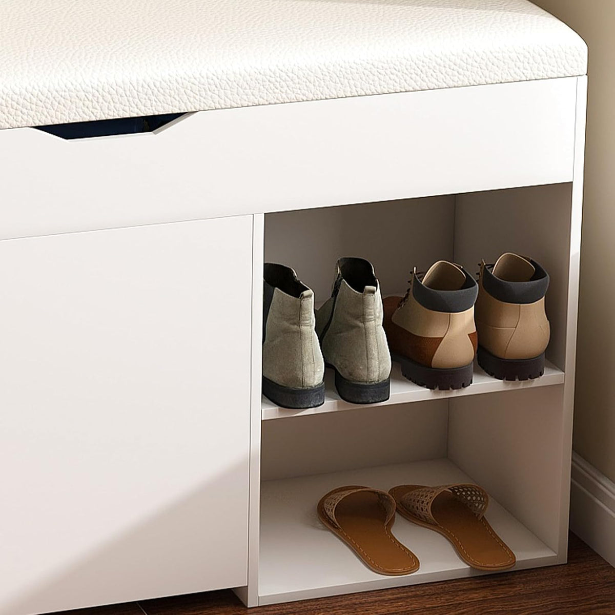 White Shoe Storage Bench, 3-Tier FlipUp Entryway Bench, 39.7 x 11.8X 20.47 Wooden Entry Way Shoe Cabinet, Hold up to 300 lb (A)