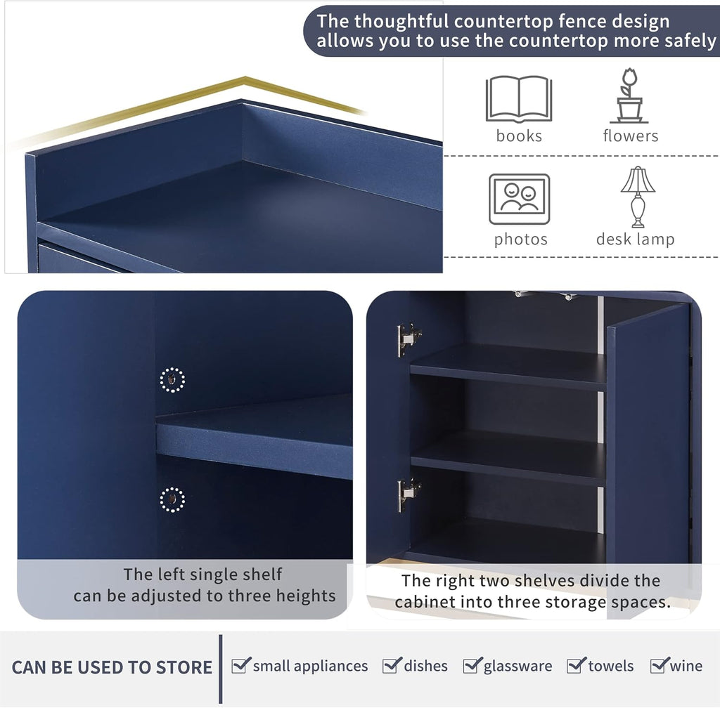 LUMISOL Sideboard Buffet Cabinet with Storage, Modern Storage Cabinet with 4 Doors and Metal Base, Accent Console Table with Adjustable Shelves for Kitchen, Dining Room, Entryway, Navy Blue