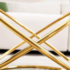 BECHAEO 19.7" Round Glass Gold Side Table with Gold-Plated Metal Ring-Shaped Frame for Living Room, Modern Round Glass End Table Nightstand for Bedroom, Small Side Table for Small Spaces