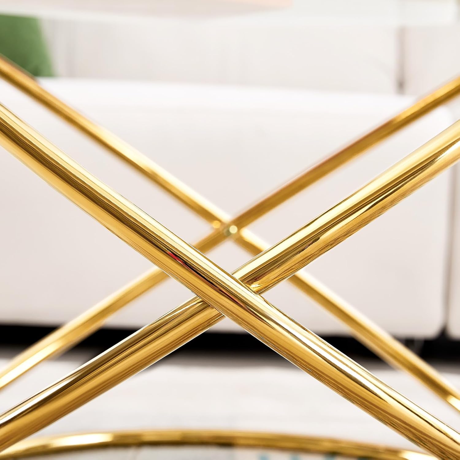 BECHAEO 19.7" Round Glass Gold Side Table with Gold-Plated Metal Ring-Shaped Frame for Living Room, Modern Round Glass End Table Nightstand for Bedroom, Small Side Table for Small Spaces
