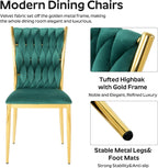 Velvet Dining Chairs Set of 6, Woven Upholstered Dining Chairs with Gold Metal Legs, Modern Accent Chairs for Living Room, Dining Room, Kitchen(Green)