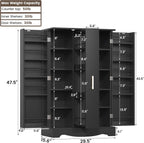 kepptory 47" Kitchen Pantry, Farmhouse Storage Cabinet with Barn Doors, Organizer, Pantry Cabinet with Lock Door and Adjustable Shelves, Rustic Wood Cupboard for Kitchen, Dining Room, Bathroom, Black