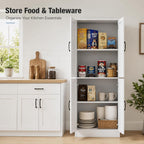 Kitchen Pantry Storage Cabinet, 68" Tall White Food Pantry Cabinet with Doors and Adjustable Shelves, Freestanding Farmhouse Storage Cabinet for Kitchen, Dining Room, Bathroom, Laundry Room (White)