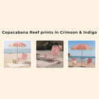 5-Position Low Beach Chair, Portable Lightweight Folding Beach Chair with Wooden Armrests, Storage Pouch & Carry Strap, Coastal Beach Print – Reef Crimson