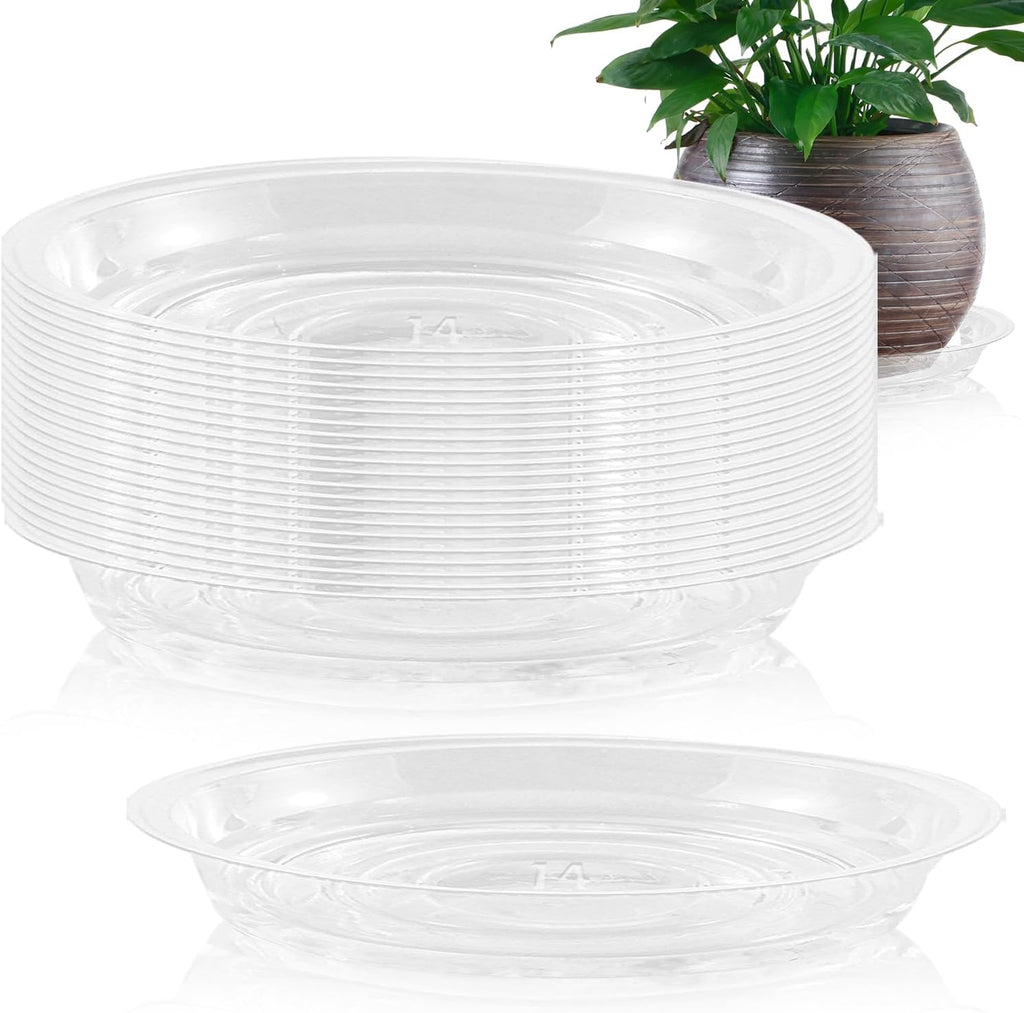 20 Pack 14 Inch Plant Saucer Clear Plant Saucers for Outdoors Plants Drip Trays Extra Large Pot Saucer No Holes Pot Saucers Planter Trays for Outdoor Plants Bulk Plastic Tray for Flower, Potted Tree