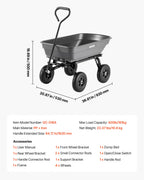 VEVOR 400LBS Wheelbarrow, Poly Garden Dump Cart Wagon with 8" Flat Free Tires, Heavy Duty Wheel Barrow Yard Cart Dump Wagon with Quick-Release System