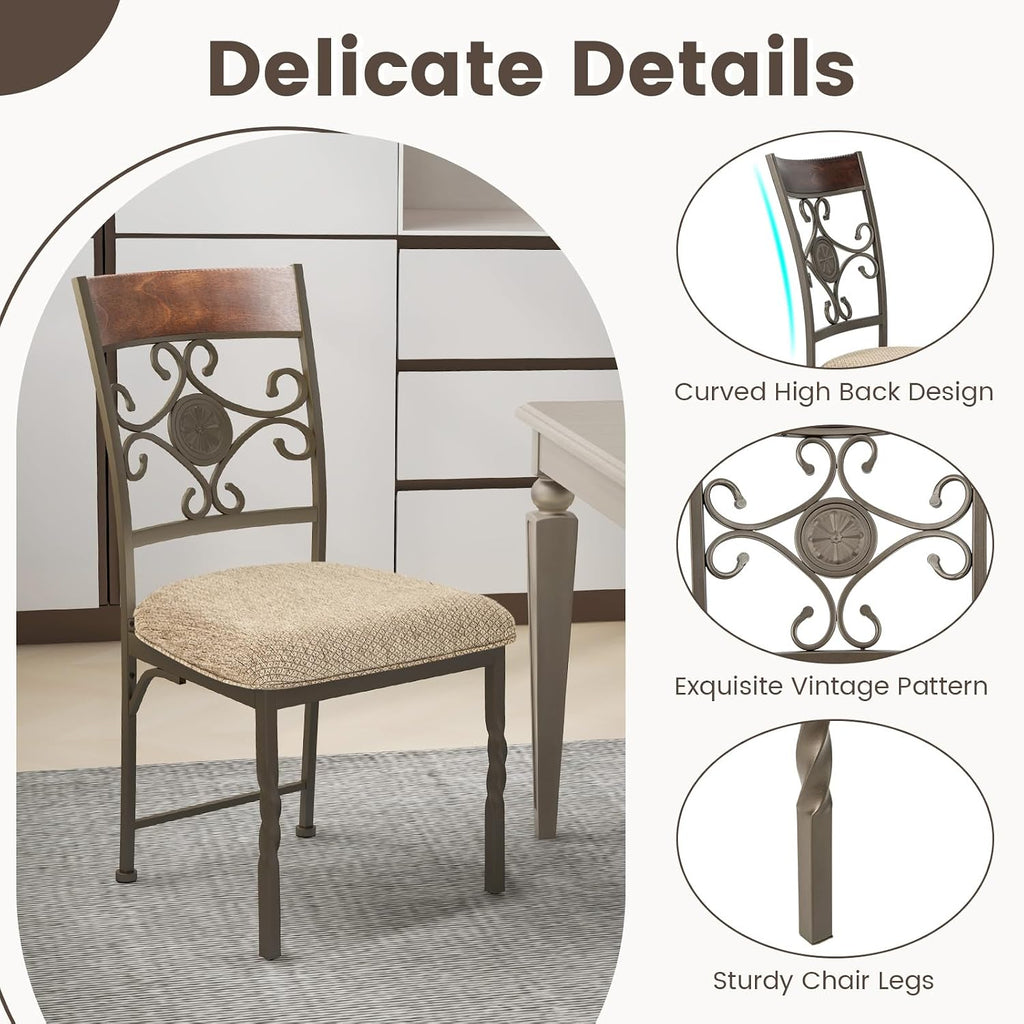 GOFLAME Dining Chairs Set of 2, Upholstered Kitchen Chairs with Padded Seat & Ergonomic Backrest, Farmhouse Armless Side Chairs with Metal Frame for Dining Room, Restaurant, Brown