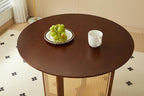 Small Round Coffee Table – 31.5" Solid Wood & Rattan Coffee Table, Modern Rustic Low Accent Table for Living Room, Boho Style, Walnut Height 29"