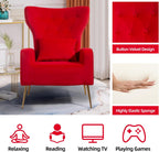 ZJhome Button-Tufted Velvet Accent Chairs, WingBack Living Room Chair Armchair with Lumbar Pillow, Bedroom Chairs Arm Chair with Golden Legs, Red