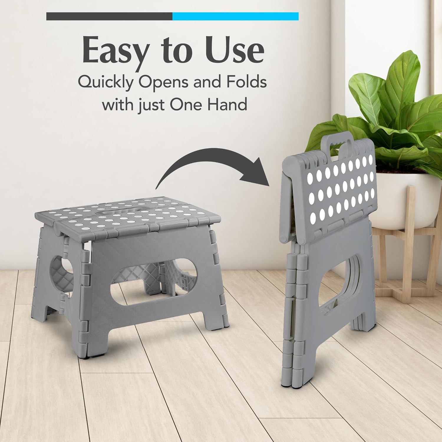 Handy Laundry Folding Lightweight Step Stool - Sturdy Enough to Support Adults - Opens Easy with One Flip - Great for Kitchen, Bathroom or Bedroom (Gray - 8 Inch)