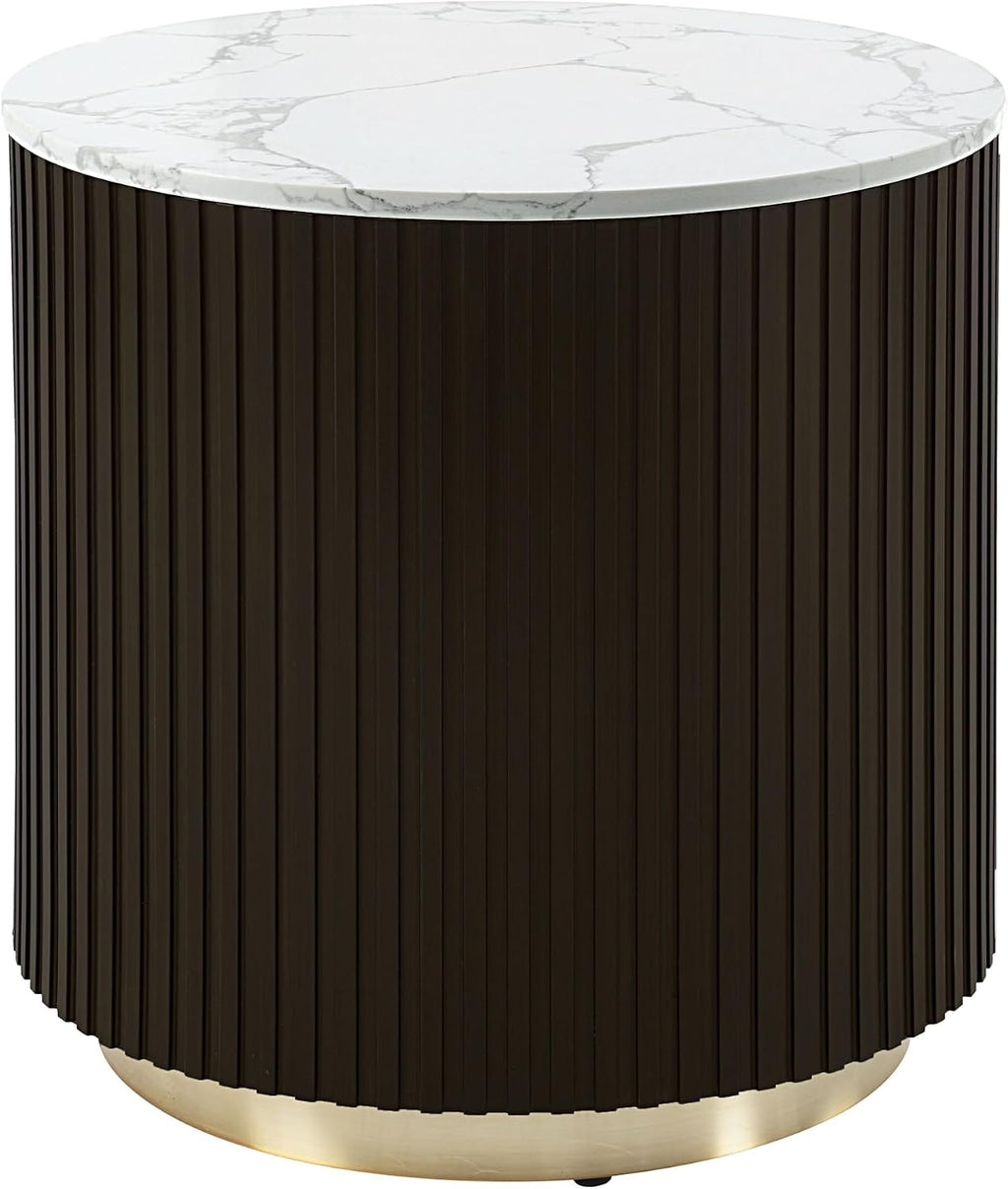Acme Clayten Wood & Artificial Marble End Table in White & Espresso