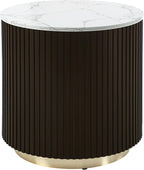 Acme Clayten Wood & Artificial Marble End Table in White & Espresso
