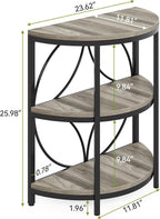 LITTLE TREE Half Moon End Table, Half Round Side Table for Living Room, 3-Tier Half Circle Night Stand for Bedroom, Grey Small Wood Accent Table for Couch, Sofa, Bed