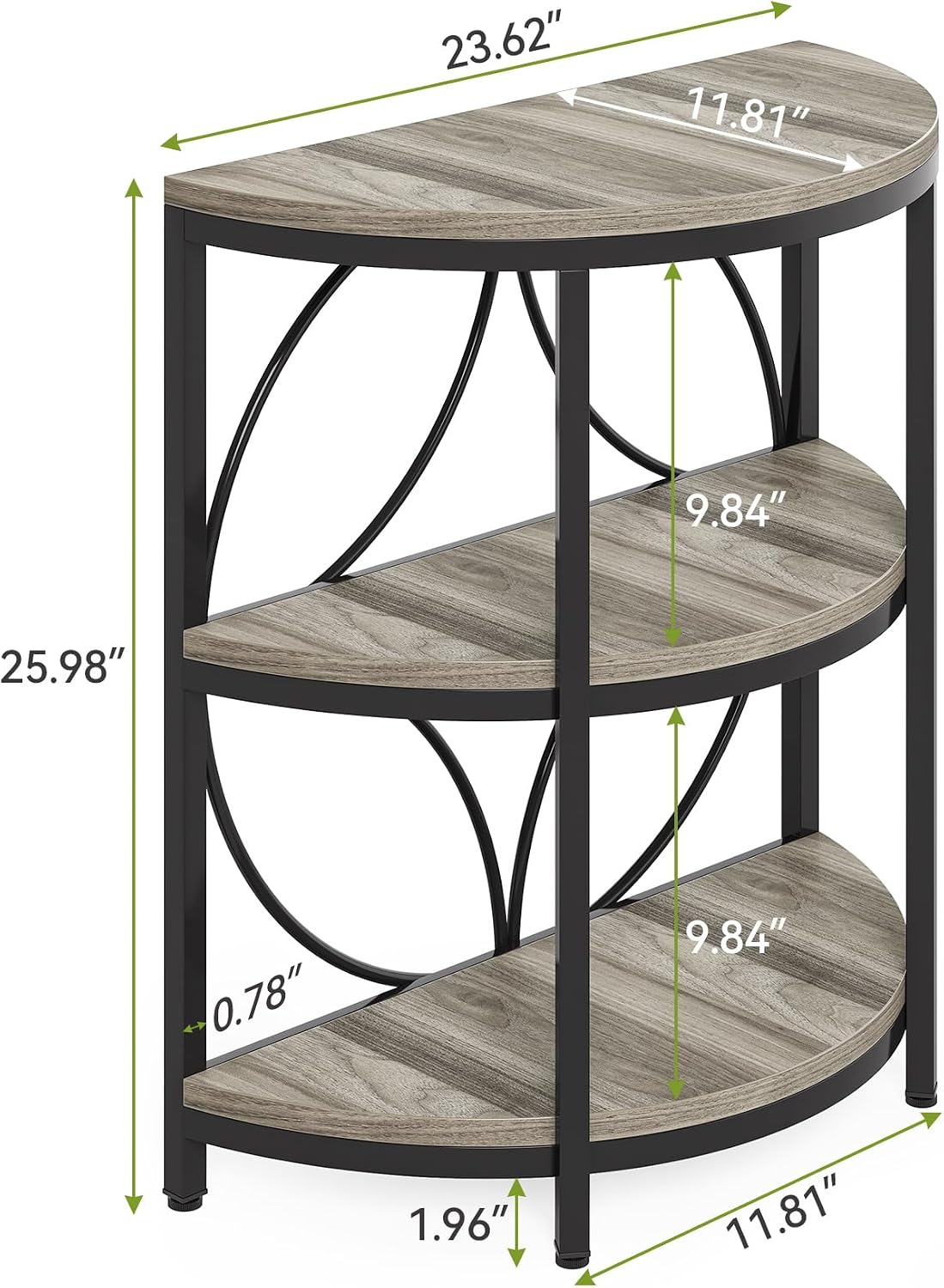 LITTLE TREE Half Moon End Table, Half Round Side Table for Living Room, 3-Tier Half Circle Night Stand for Bedroom, Grey Small Wood Accent Table for Couch, Sofa, Bed