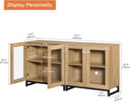 WAMPAT Sideboard Buffet Cabinets, Modern Credenza Sideboard with Adjustable Shelf and Metal Base, Coffee Bar Cabinet Accent Storage Cabinet for Living Room, Kitchen, Oak-A, 2 Pcs