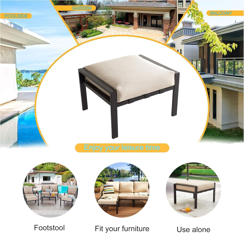 LOKATSE HOME Outdoor Ottoman Patio Footstool Small Seat Furniture with Soft Thick Cushion for Garden Yard Deck Poolside
