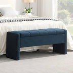 47.25'' Ottoman with Storage, End of Bed Storage Bench, Entryway Bench - Linen Upholstered Multi-Functional Footrest for Bedroom, Living Room, Dorm & Window Bench (A-Blue)