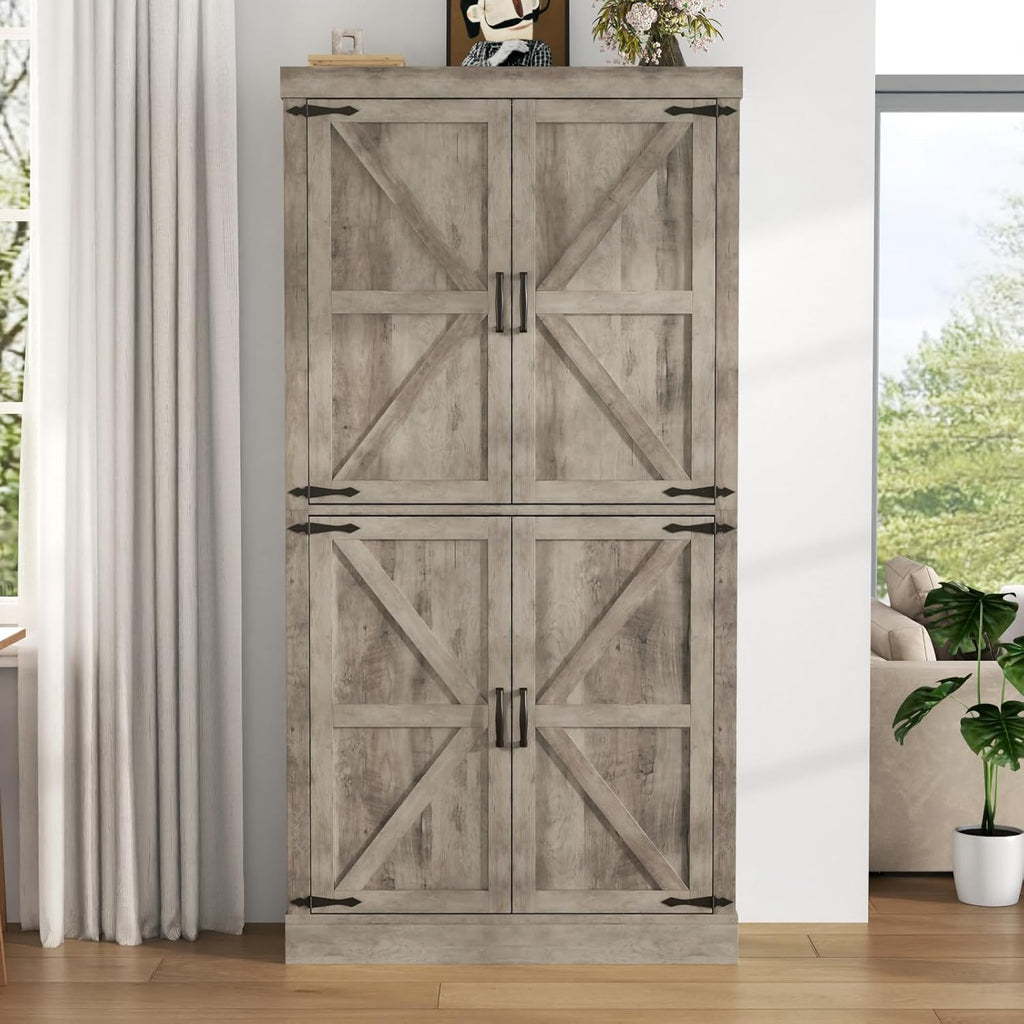 Farmhouse Kitchen Pantry Cabinet,69.1" Tall Kitchen Storage Cabinet with Adjustable Shelf,Modern Bathroom Storage Cabinets,Freestanding Floor Cabinets Cupboard for Living Room,Dining Room (Retro Grey)