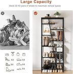 Shoe Rack, 10 Tier Boot Rack, Wooden Storage Organizer for Tall Boots, Large Capacity Metal Shoe Shelf Holds 17-20 Pairs of Shoes, Durable and Stable, for Entryway, Closet, Rustic Brown
