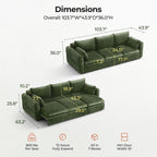 103" Electric Pull Out Sleeper Sofa Bed, 2in1 Power Extendable Couch Bed | Velvet Green, Fast Charging USB Port, 3 Smart Motor, Wide Backrest, Oversized Convertible Couches for Living Room Small Space