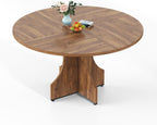 Round Dining Table 47 Inch for 4-6 People, 0.98 Inch Thick Tabletop with Adjustable Feet, Sturdy Legs, Easy to Clean & Assemble, Modern Kitchen Dining Room Table for Small Space Apartment, Walnut Wood