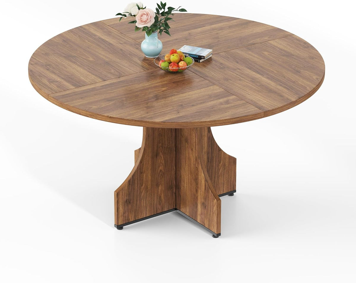 Round Dining Table 47 Inch for 4-6 People, 0.98 Inch Thick Tabletop with Adjustable Feet, Sturdy Legs, Easy to Clean & Assemble, Modern Kitchen Dining Room Table for Small Space Apartment, Walnut Wood