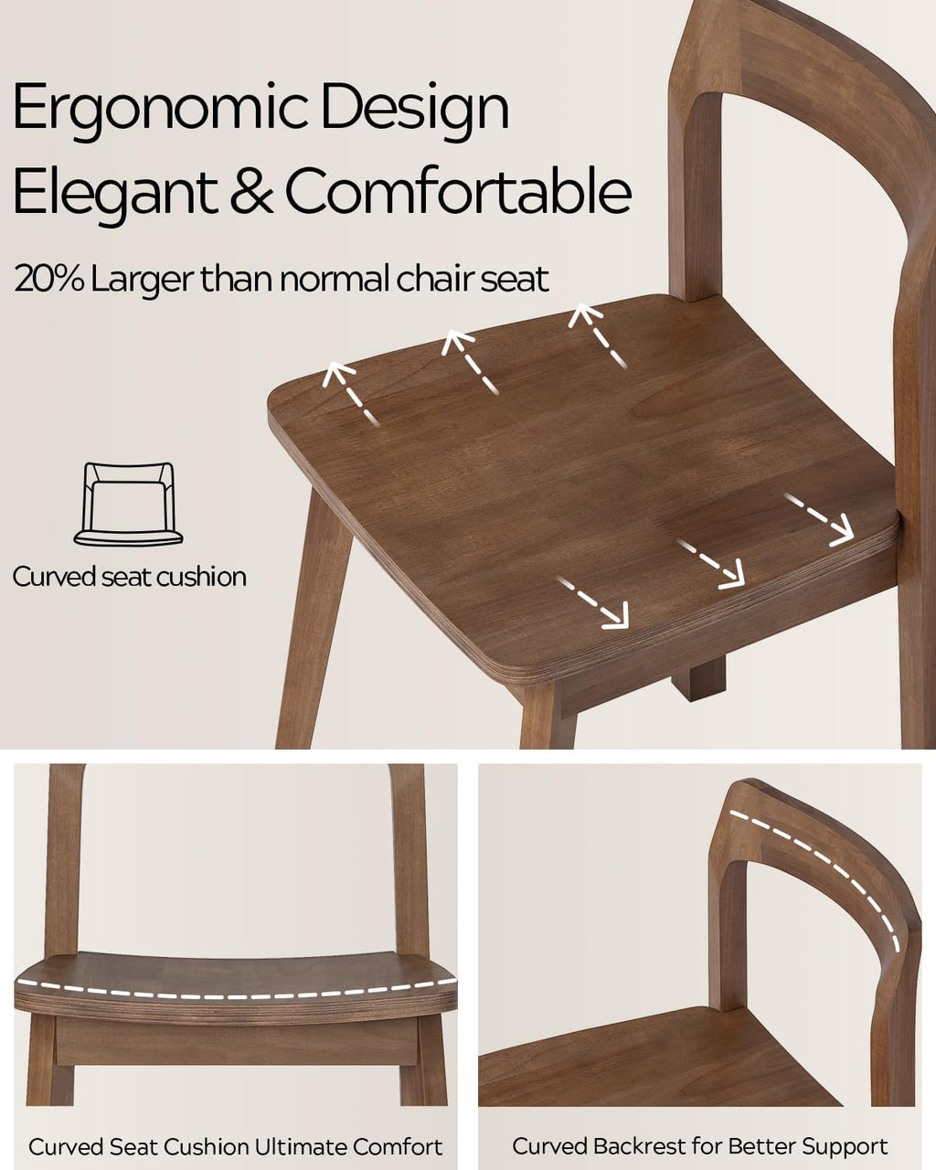 EYYTHUNG Wooden Dining Room Chairs Set of 2, Farmhouse Wood Kitchen Chair, Mid Century Modern Armless Dining Chair for Living Room, Brown