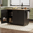Kitchen Table with Storage with Drop Leaf Internal Storage Rack, Wood Kitchen Island with Wheels Towel Rack， for Kitchen, Dining Room, Black