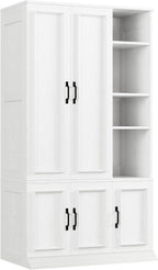 LIKIMIO Armoire Wardrobe Closet 70" H, 5 Doors for Bedroom, White | Wooden Wardrobe with 4 Storage Shelves and Hanging Rod, Clothing Storage Cabinet Organizer Combination