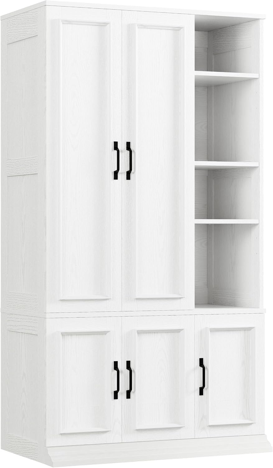 LIKIMIO Armoire Wardrobe Closet 70" H, 5 Doors for Bedroom, White | Wooden Wardrobe with 4 Storage Shelves and Hanging Rod, Clothing Storage Cabinet Organizer Combination
