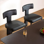 GrandNoor Black Dining Chairs Set of 2,Faux Leather Dining Chairs with Soft Cushion,Comfortable Upholstered Armless Dining Room Chairs with Curved Plywood Back