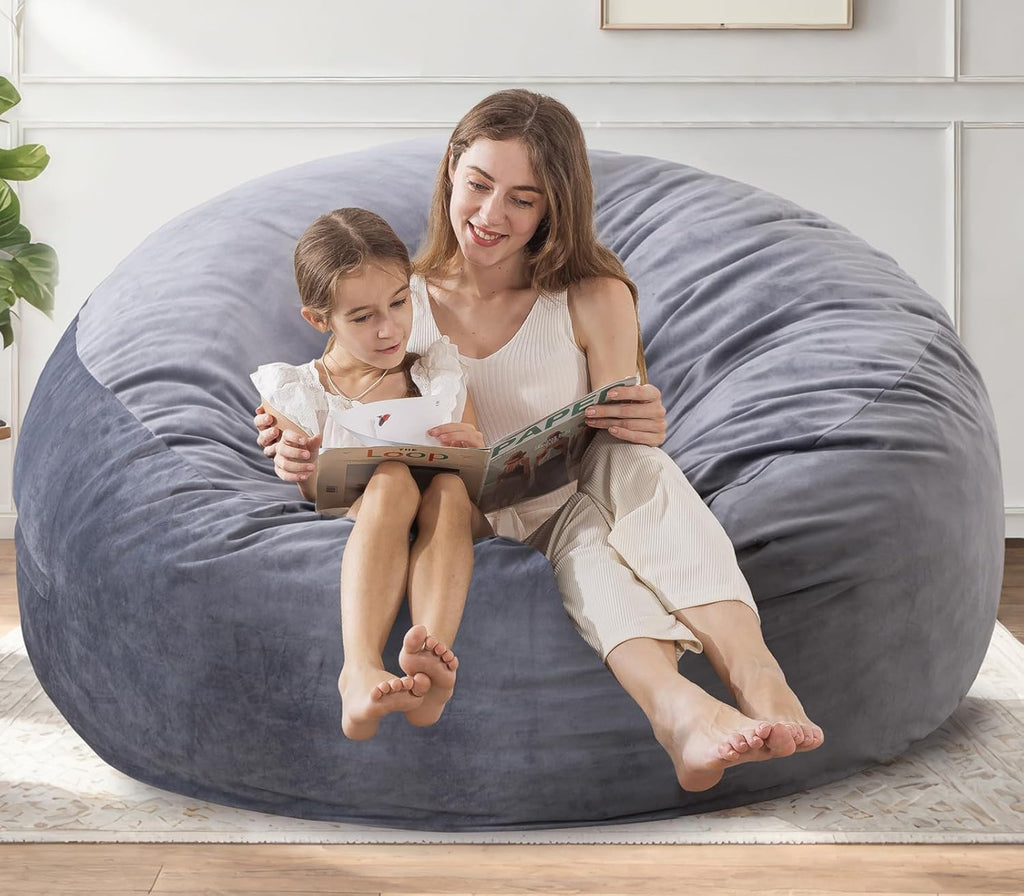 3 ft Bean Bag Chair, Bean Bag Chairs for Adults,3 Foot,Dark Grey | Memory Foam Filling,Beanbag Sofa for Living Room,Ultra Soft Velvet Cover,Convenient Pocket & Pull-Handle