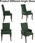 Chenille Tufted Dining Chairs with High Back,Neutral Fabric Upholstered Kitchen Chair with Rustic Solid Wood Legs,Farmhouse Side Chairs with Arms Nailhead Trim for Dining Room (Olive, 1PC)