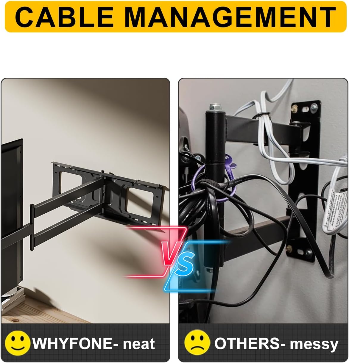48'' Extension Extra Long Arm TV Wall Mount, Heavy Duty Full Motion TV Wall Mount for 37 to70,75,77,80,85'' Screens, Max VESA 600x400mm, Hold 110 lbs, 16''-24'' Wood Studs/Concrete/Brick Wall, WHYFONE