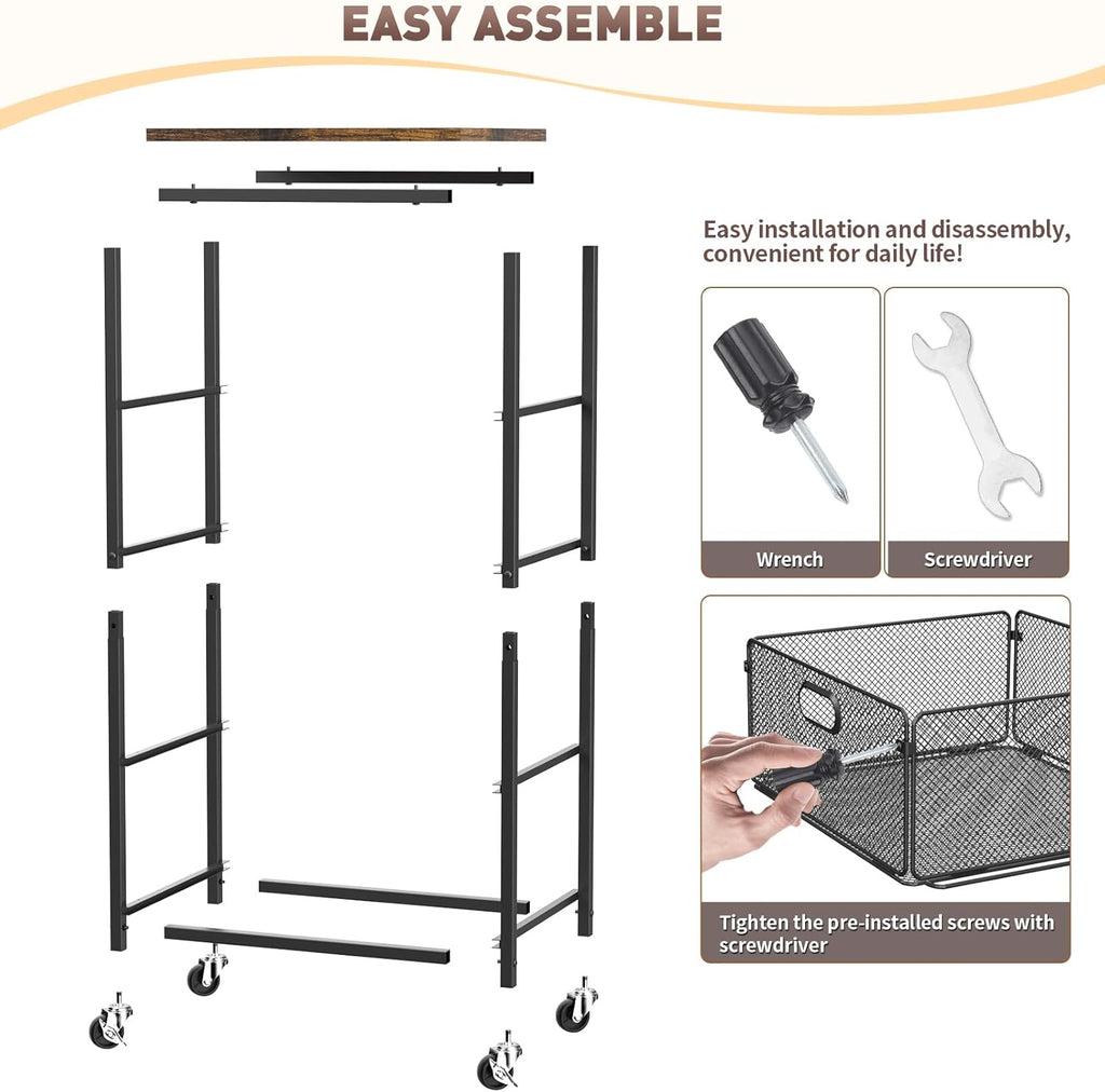 SUNALLY Rolling Kitchen Cart with Drawers, 4-Tier Utility Cart Fruit Vegetable Storage Cart with Lockable Wheels, Wooden Top Metal Kitchen Storage Organizer for Cans, Snacks, Beauty, Craft, Art, Black