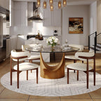 POVISON Round Dining Table for 4-6, 47" Glass Tabletop Dining Table with Bronze Carbon Steel Pedestal, Modern Dining Room Table for Kitchen, Living Room (Table Only)