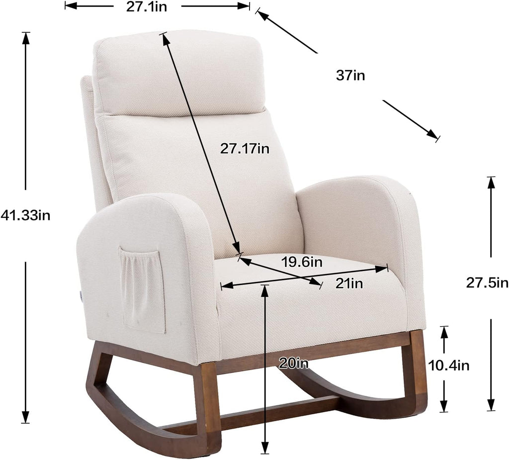 Rocking Chair,Nursing Chairs with Foot Rest for Mom, Rocker Glider Chair with High Backrest for Living Room, Bedroom, Upholstered Lounge Chair with Solid Wood Base for Relaxin (Beige)