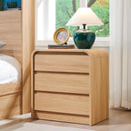 Aitjunz 25" Tall Modern Nightstand with Charging Station, 23.6'' Wide Wood Bedside Table w/3 Storage Drawers, Small Dresser w/Curved Profile Design, End Table for Bedroom, Natural Oak