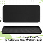 Vesici 1 Set/2 Pcs Large Self-Watering Plant Trays (30"x15") and 3mm Capillary Mat-Automatic Watering System for Indoor/Outdoor Plants, Durable Plastic Seedling Trays for Potted Plant, Garden