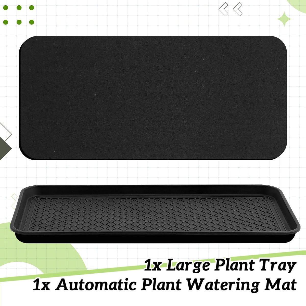 Vesici 1 Set/2 Pcs Large Self-Watering Plant Trays (30"x15") and 3mm Capillary Mat-Automatic Watering System for Indoor/Outdoor Plants, Durable Plastic Seedling Trays for Potted Plant, Garden