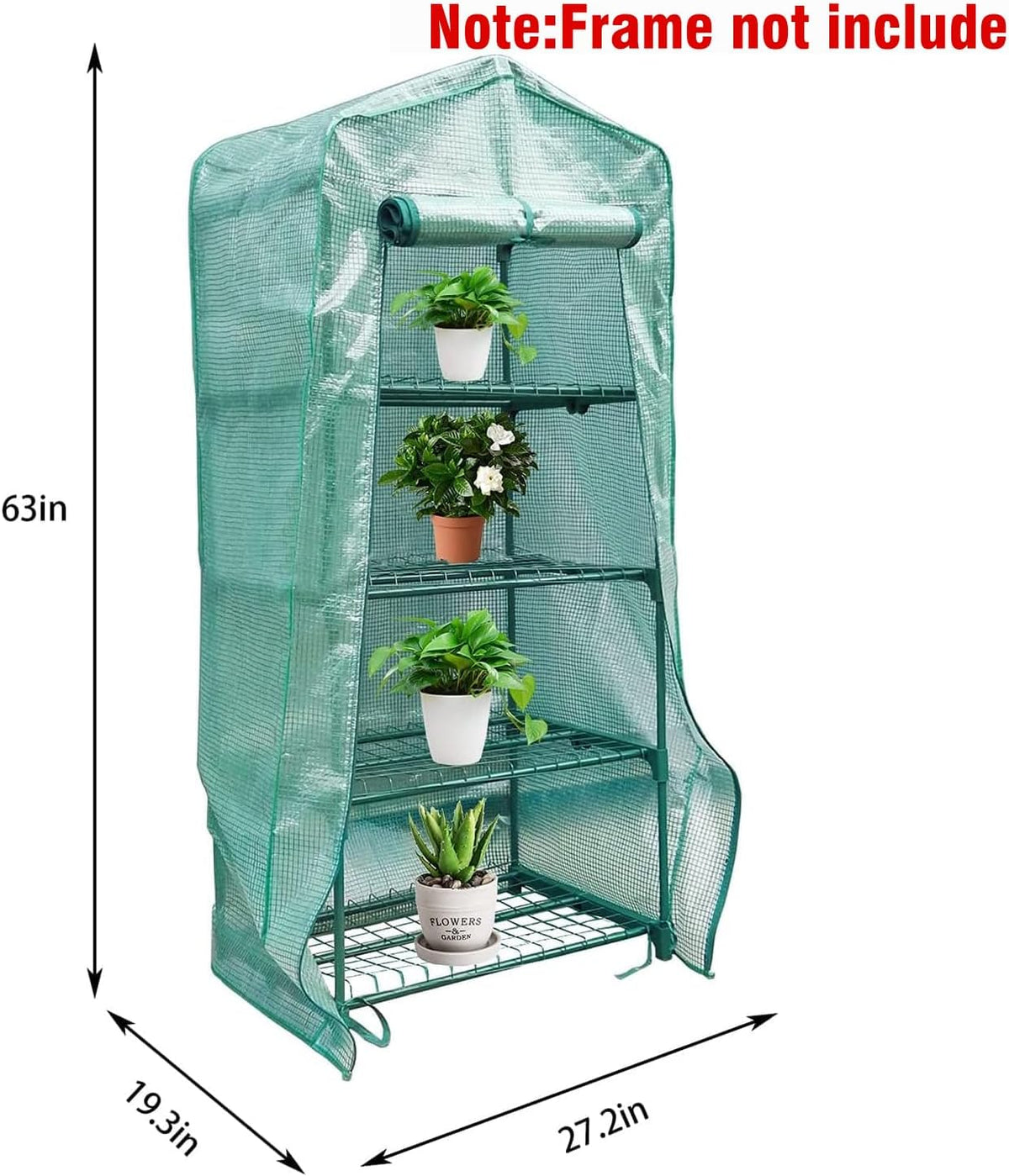 Sfcddtlg 4 Tier Greenhouse Replacement Cover, 63" x 27.2" x 19.3" PE Plant Greenhouse Cover with Roll-Up Zipper Door for Indoor Outdoor Gardening Plants Cold Frost Wind Rain Proof (Frame NOT Included)