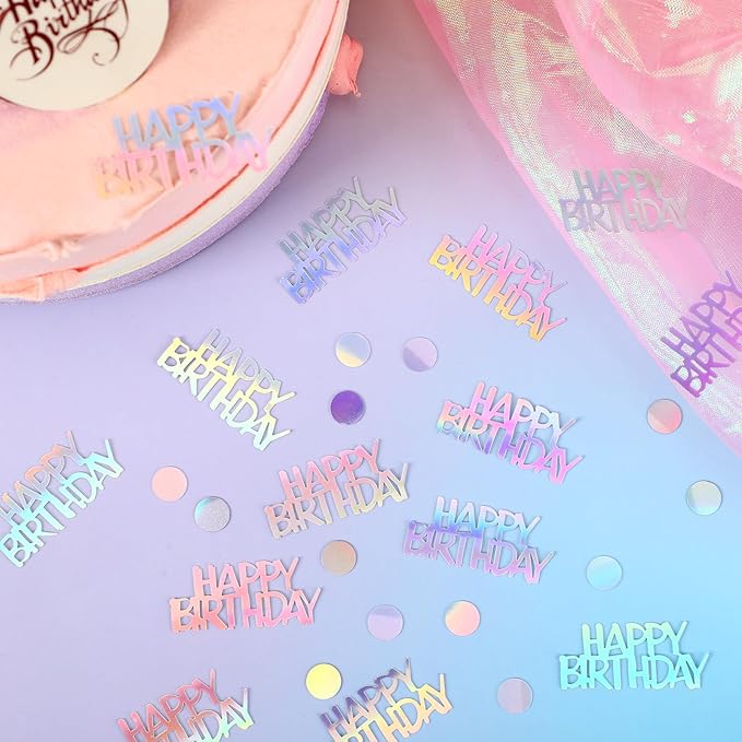 MARFOREVER Iridescent Happy Birthday Confetti, Birthday Party Confetti Metallic Foil Sprinkles Confetti Table Scatter for Kids Adult Party Baby Shower Decorations