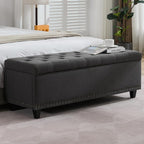 Tbfit 50.8" Ottoman with Storage, Button‑Tufted Bench with Safety Hinge and Rivets, Large End‑of‑Bed Storage Ottoman Bench for Bedroom, Living Room, Entryway, Grey