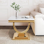Marble Coffee Table Set of 3, Includes 1 Coffee Table with 2 Square End Side Tables, Luxury 3 Piece Living Room Table Set with White Faux Marble Tabletop & Gold Stainless Steel Base