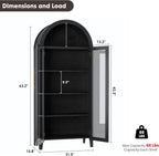 GarveeHome Arched Kitchen Pantry Cabinet - Farmhouse 5 Tier Display Shelf with Adjustable Shelf and 2 Large Glass Doors, Versatile Storage Cupboard for Kitchen, Dining Room, Living Room, Black